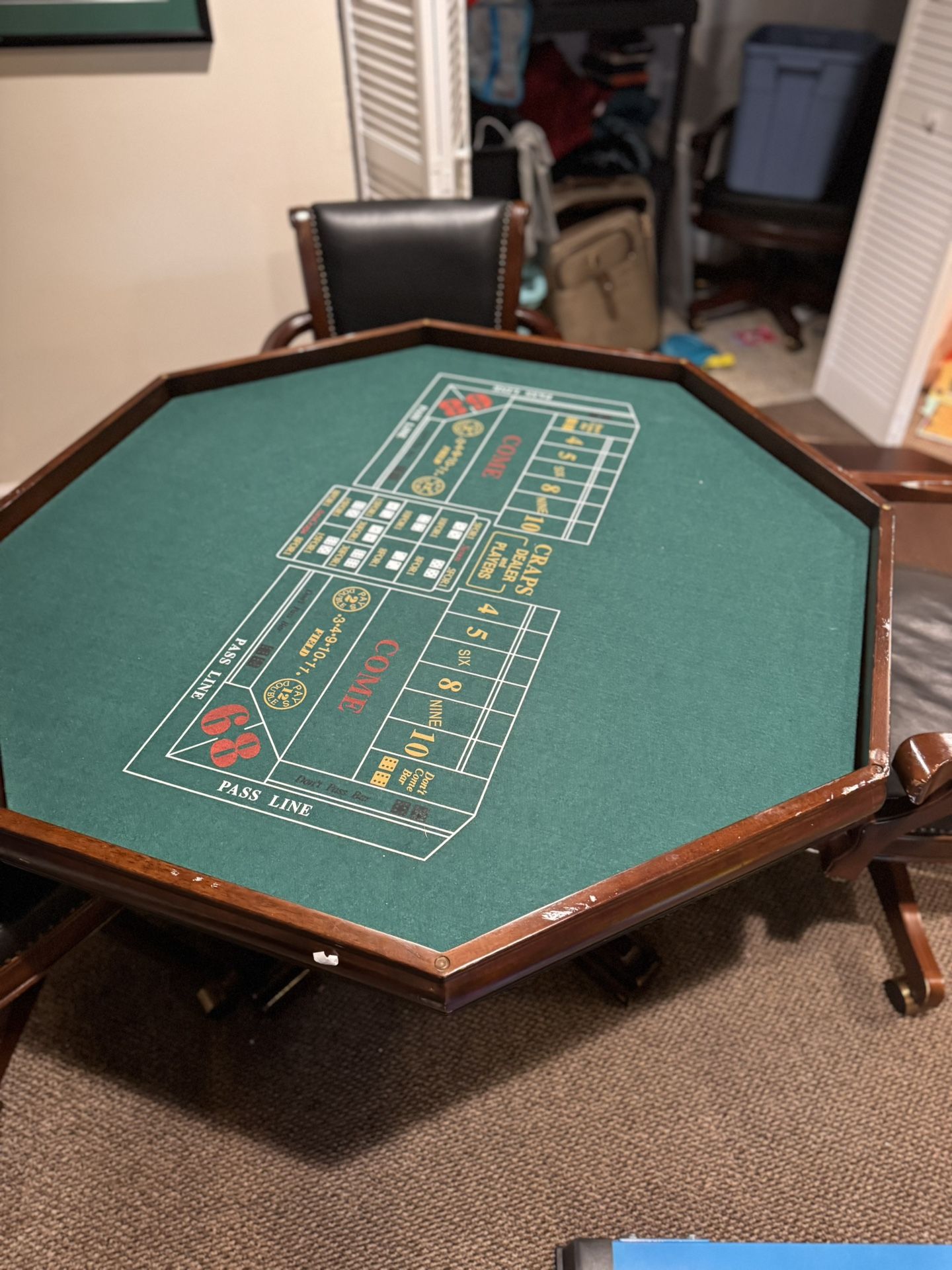 Card Table With 5 Rolling Turning Chairs Leather Look