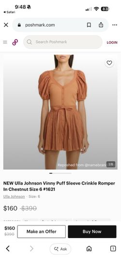 Ulla Johnson Vinny Puff Sleeve Crinkle Romper