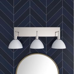 Modern 3-Light Bathroom Vanity Light with White Shades –Chrome Finish