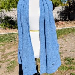 Vintage Hyber Nation USA Sky Blue 80"L x 21"W 2-Pocket Shawl Scarf w/Hole Wrap