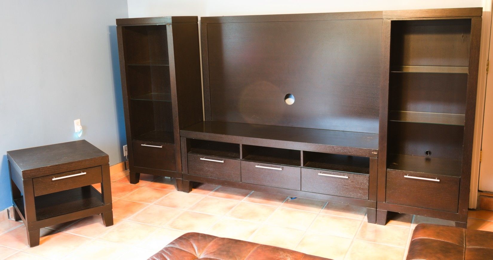 Wall Unit Entertainment Center TV Stand with Cabinets. Black. Casasa brand.