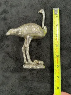 Vintage Silver-Tone Ostrich Emu Figurine 6 Inches — BROKEN — Repair AS IS