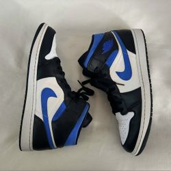 Nike Air Jordan Retro 1 Mid Black Racer Blue Men's 13 Sneaker 554724-140 Shoes in good pre-owned condition with minor wear, creases, and marks as pict