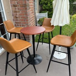 Table And Leather Stool Set