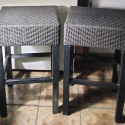 Wicker Top And Wood End Tables 