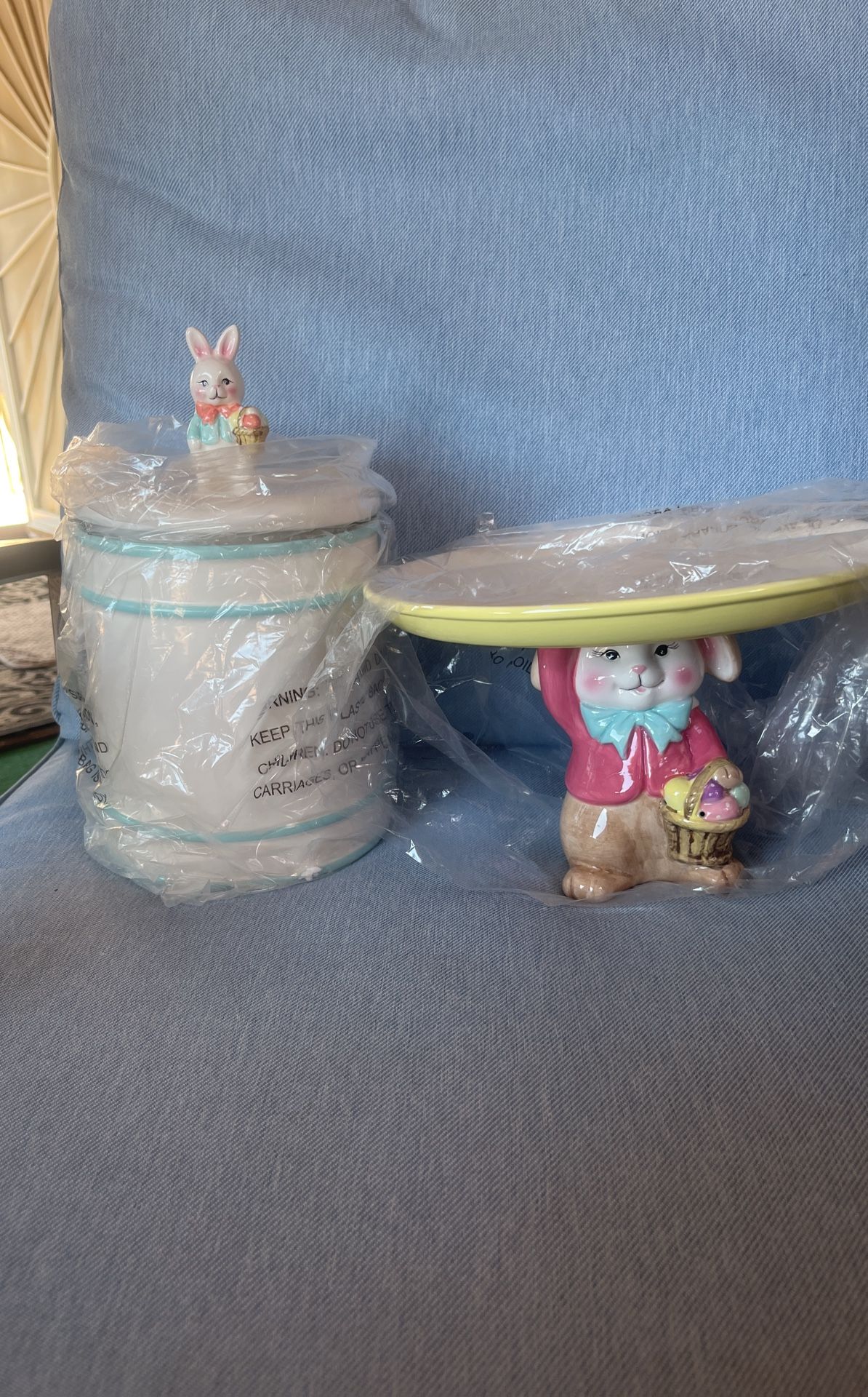 Easter cake stand and cookie jar