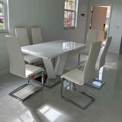 White Extendable Dining Table Set 4 Chairs New