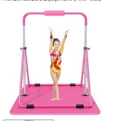 NEW Gymnastics Bar With Mat For Kids, Height Adjustable Junior Training Bar Mat