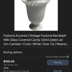 Vintage Fistoria Milk Glass Urn/ Candy Dish