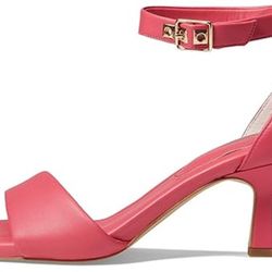 Size 10M Franco Sarto Women's Bery Open Toe Low Kitten Ankle Strap Heels, Pink