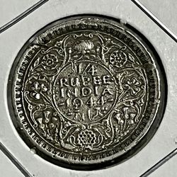 1944 British -India 1/4 Rupee Silver Coin