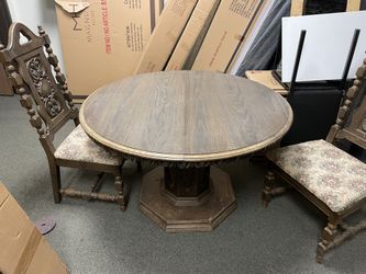 French Renaissance/ Gothic Style Dining Table And Chairs 