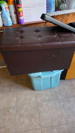 Brown Faux Leather Tufted Storage Ottoman