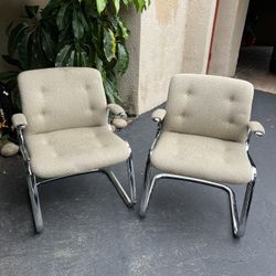 Pair of Vintage  Steelcase Chrome and Fabric Chairs