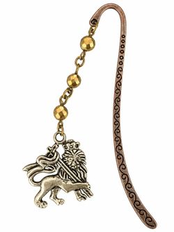 Crowned Lion Charm Beaded Bookmark – Bronze & Gold-Tone