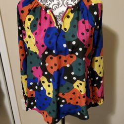 Emily Wonder Multi-Color Print Top Size Small 