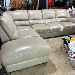 Lazy-boy Leather Sectional Couch - greige