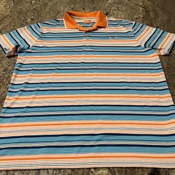 PUMA sport, lifestyles, polo, shirt, orange, and blue and white men’s size large