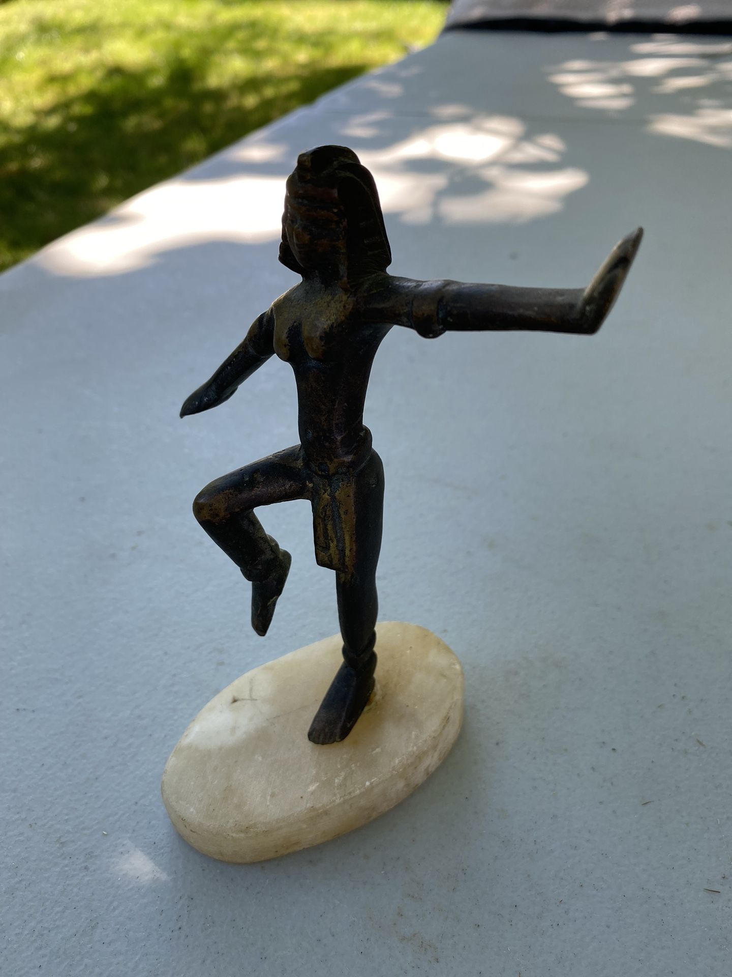 Vintage Egyptian Dancing Cleopatra Figurine Statue Copper on Brass w/ Marble Base