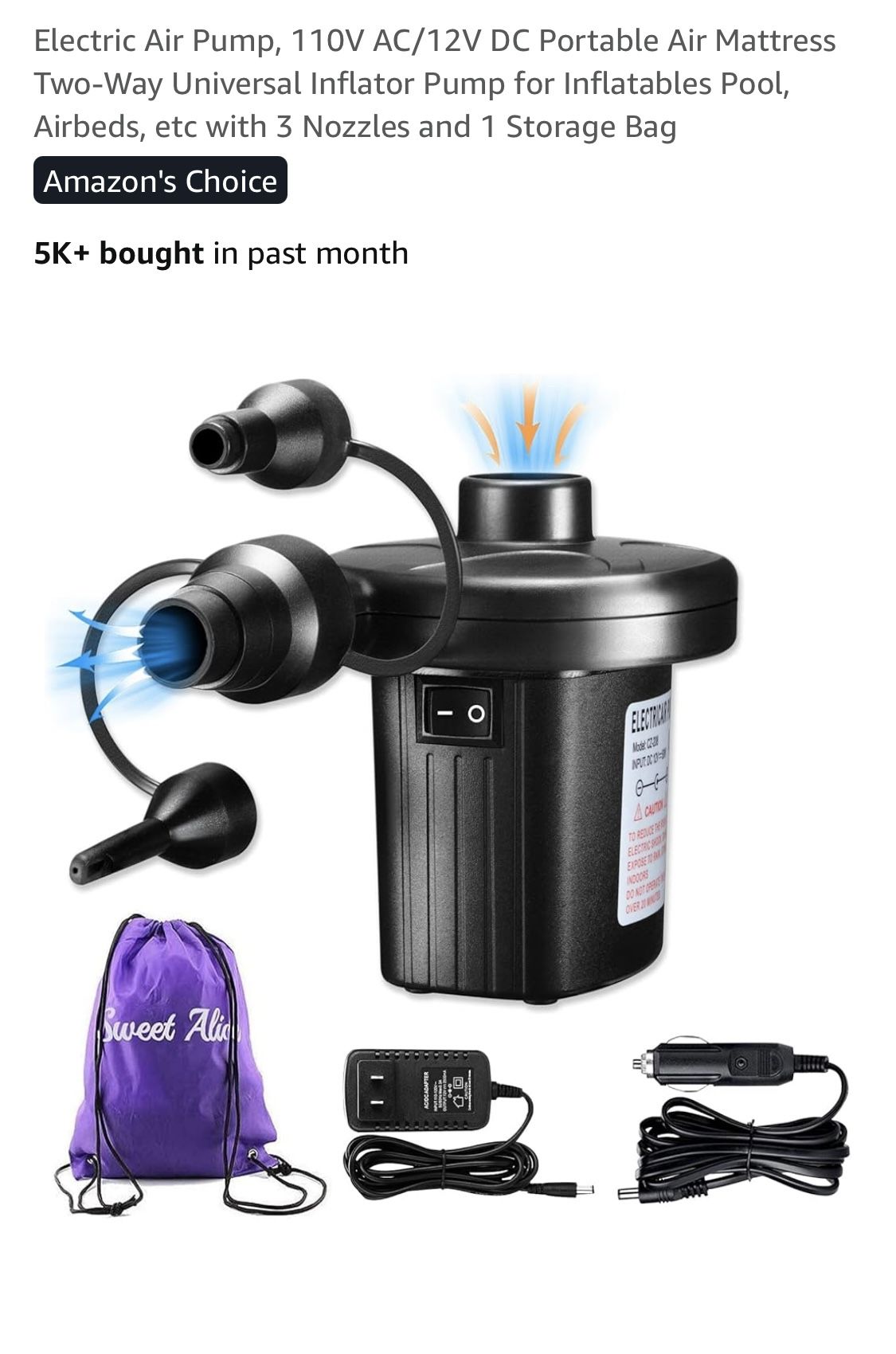 Portable Electros Air Pump Car/indoors