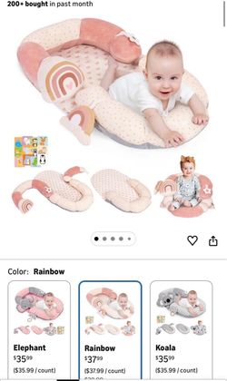 4 in 1 Tummy Time Mat & Seated Support Pillows with Educational Cards, Play Mat, Sitting Support for Newborn 0-12 Months, Infant Sit Up Floor Seat, Se