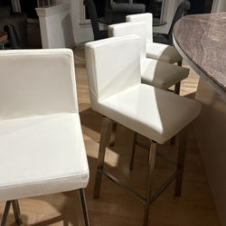 Faux Leather White Bar Stools -Silver Trim