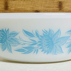 Vintage Aqua Blue Thistle Glasbake 2 Qt - Casserole Dish Milk Glass