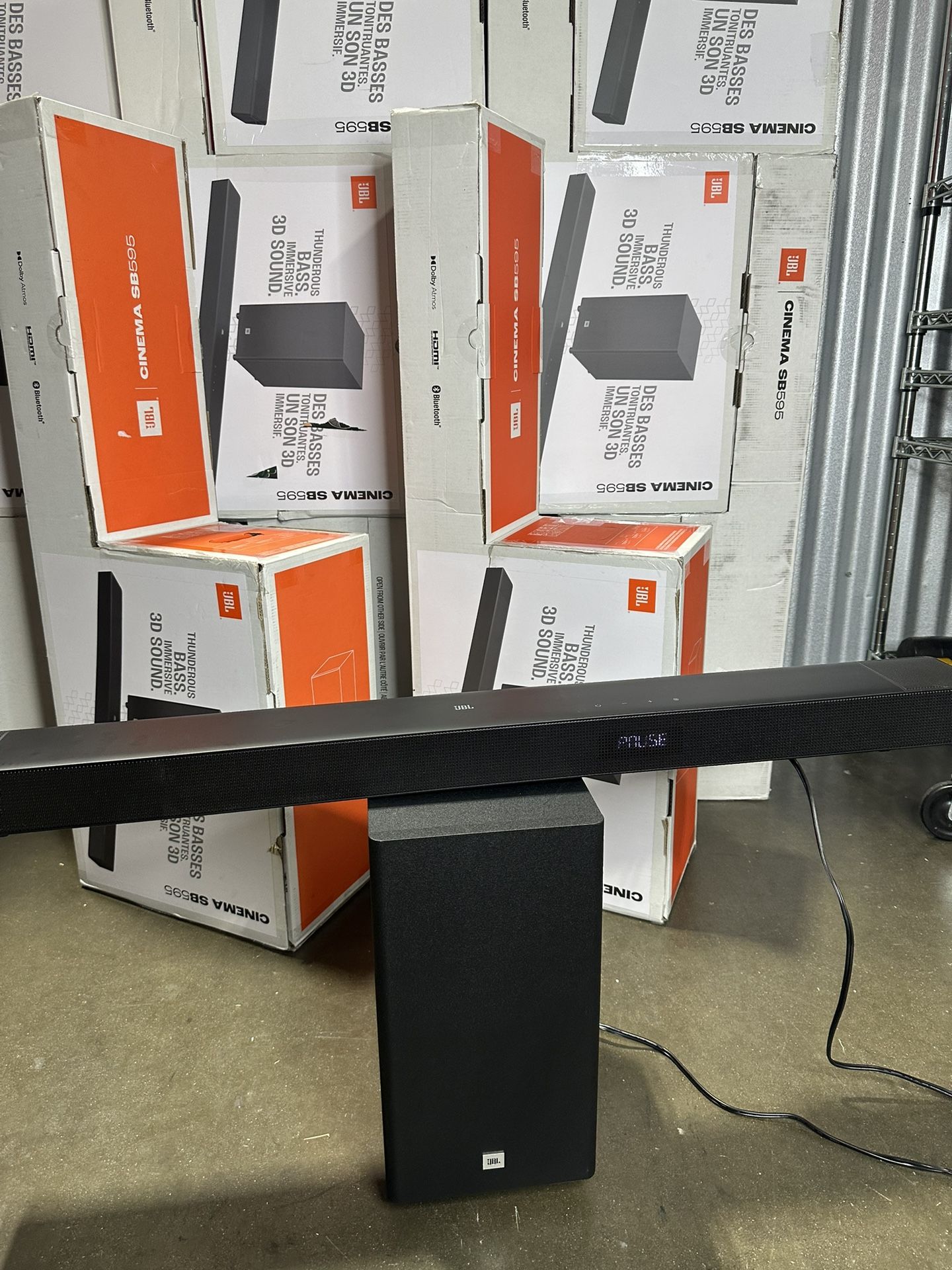 JBL Cinema 3.1.2 Dolby Atmos Model SB595 Channel Soundbar and Wireless Subwoofer