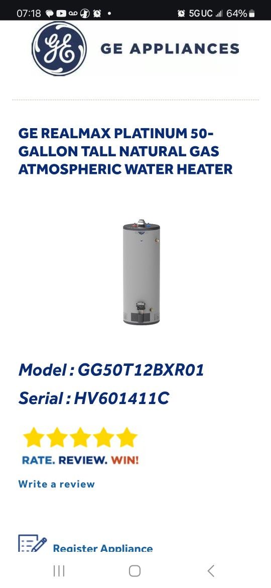 Water HEATER Performance 50 Gal. Tall 38,000 BTU Ultra Low NOx (ULN) Natural Gas Water Heater