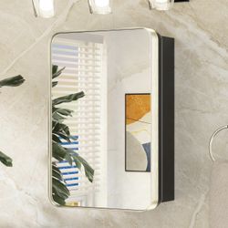 Keonjinn Brushed Nickel Medicine Cabinet for Bathroom, 16 x 24 Inch Medicine Cabinet with Mirror, Stainless Steel Framed, Stepless Adjustable Shelves,