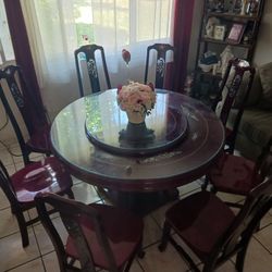 Round Solid Cherry Wood Dinner Table Seats 8 Chairs 