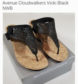 NEW Black Cork-bottom Wedge Sandals