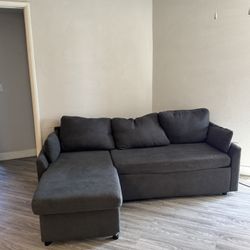 VanAcc Sleeper Sofa, Sofa Bed- 2 in 1 Pull Out Couch Bed with Storage Chaise, Sleeper Couch for Living Room, Grey Linen