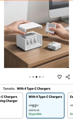 Gitryin 12-in-1 Desktop Charging Station with 4 Retractable Wall Chargers, 40W USB-C Power Strip with 4 AC Outlets, 4 USB-C Ports, 4 x 31.5-inch Type-