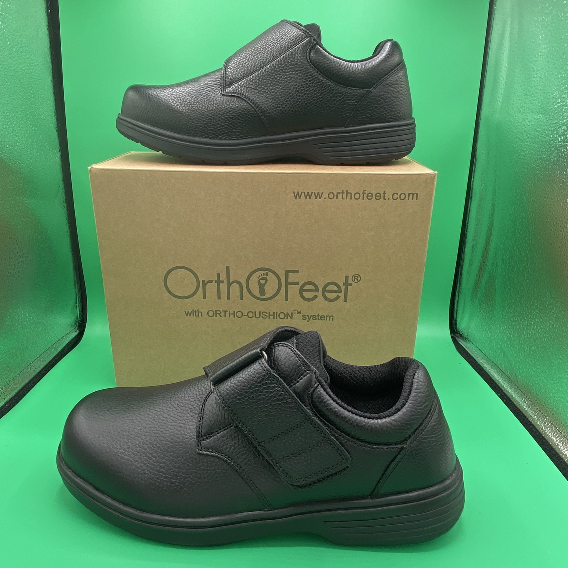 OrthoFeet Broadway 510 Black Leather Comfort Shoes Loafers Men’s 9.5 (6E)XX-Wide