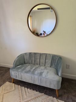 Light Blue Velvet Loveseat / Accent Sofa