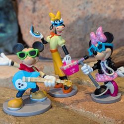 Disney Mickey Mouse & Friends Rockstar Mickey, Minnie,  Clarabelle Cow 3" PVC 

