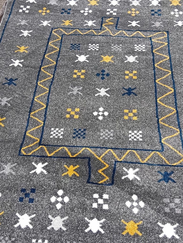 Blue,Gray White And Yellow Area Rug