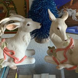 VINTAGE CHRISTMAS DEER PORCELAIN FIGURINES