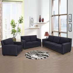 black linens sofas couches household living area collection home furniture 3 piece sale
