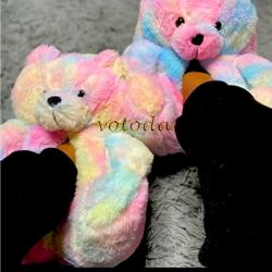 UNICORN 🦄 COLORED PLUSH 🧸 TEDDY BEAR SLIPPERS SIZE 8.5💜