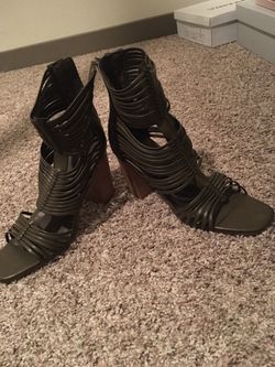 Army green wedge heels
