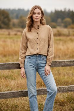 NORDSTROM Tan Button-Front Cropped Jacket