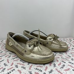 Sperry Top Sider Angelfish Gold Leather Boat Loafer Shoes 9102187 Women's 7.5M
