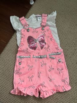 Toddler girls pink overalls outfit