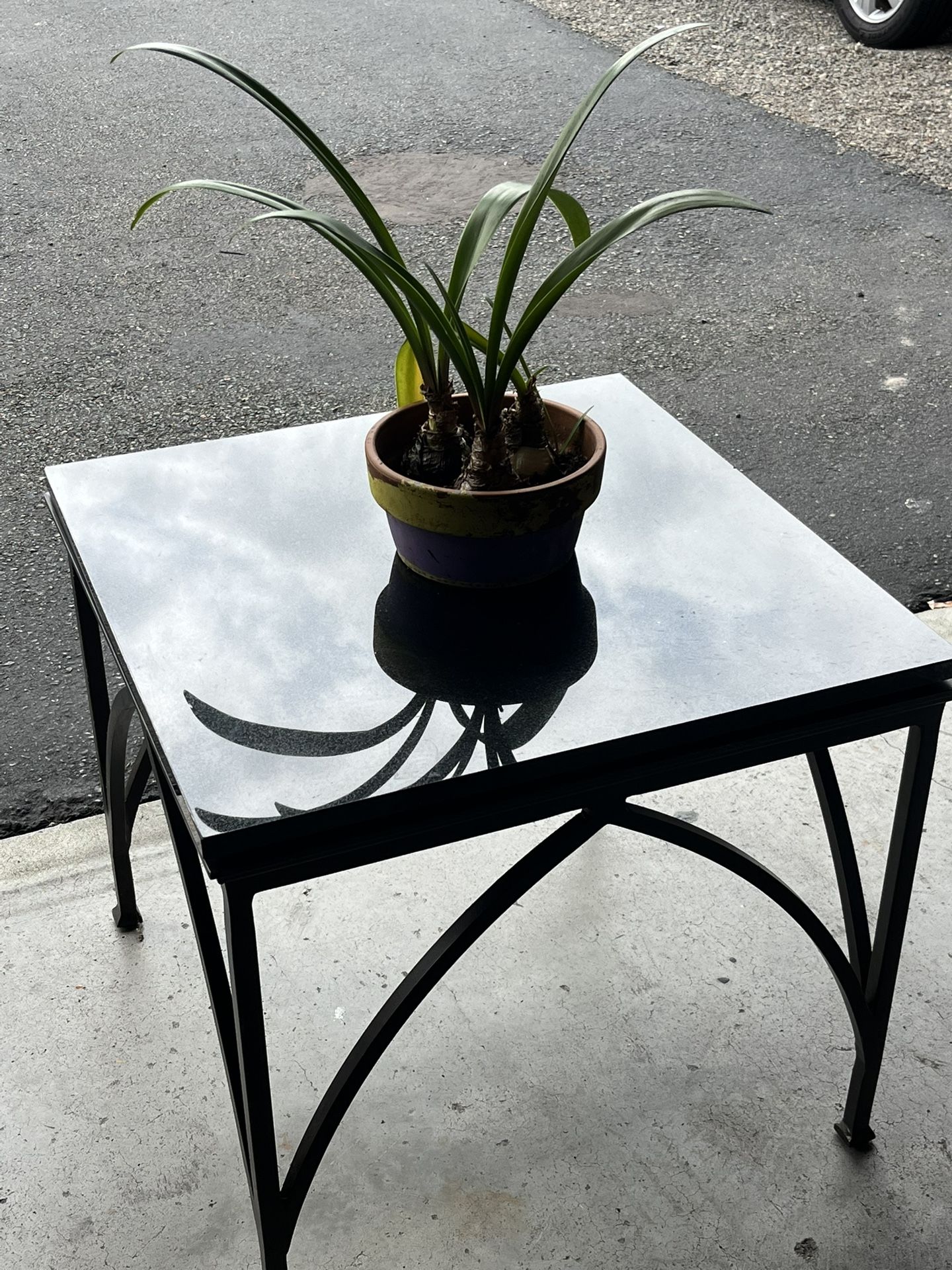 Wrought Iron & Stone Side Table