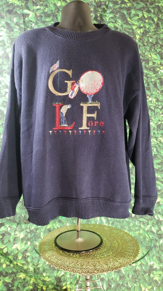 Vintage Sutter & Grant Golf Crew-neck Sweater Sz L Navy Blue 100% Cotton USA
