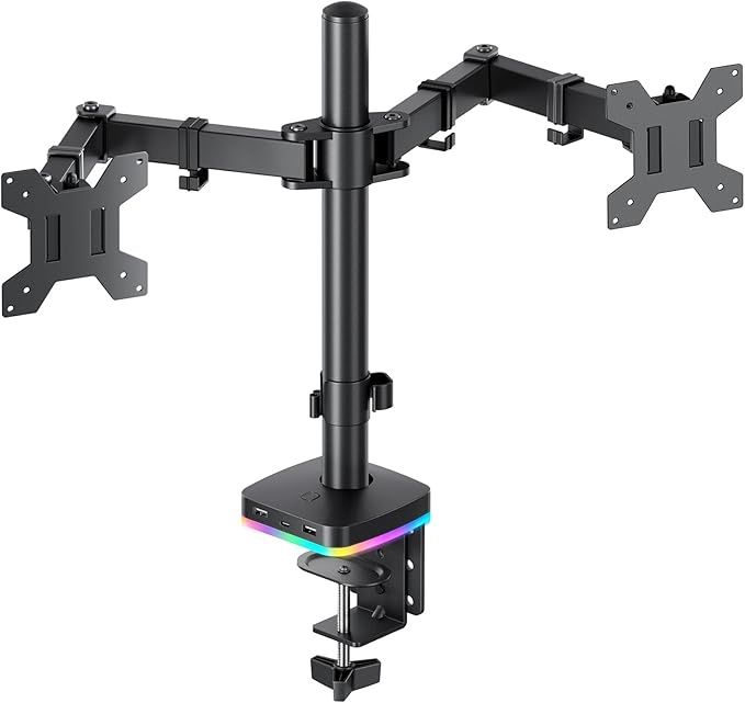 RGB Dual Monitor Stand for 2 Screens Fully Adjustable Monitor Desk Mount