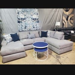 Beautiful Gray Double Chaise Sectional (New)