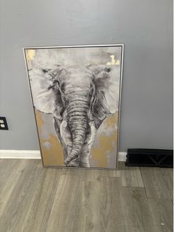 Framed Elephant Canvas Wall Art with Gold Accents